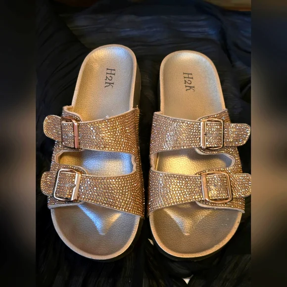 H2K Gold Slide Sandals Size 8 - Picture 1 of 7